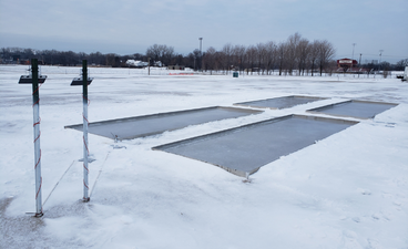 Research plots covered in ice